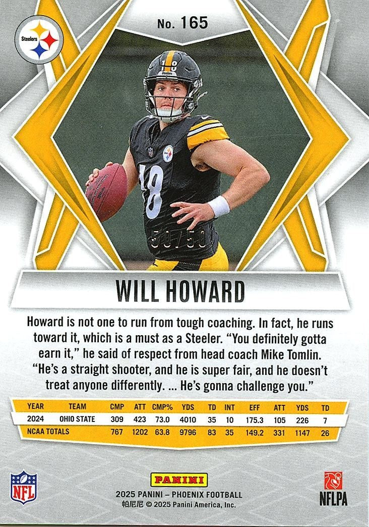 Will Howard 2025 Phoenix Teal Mojo Rookie RC Pittsburgh Steelers 50/50
