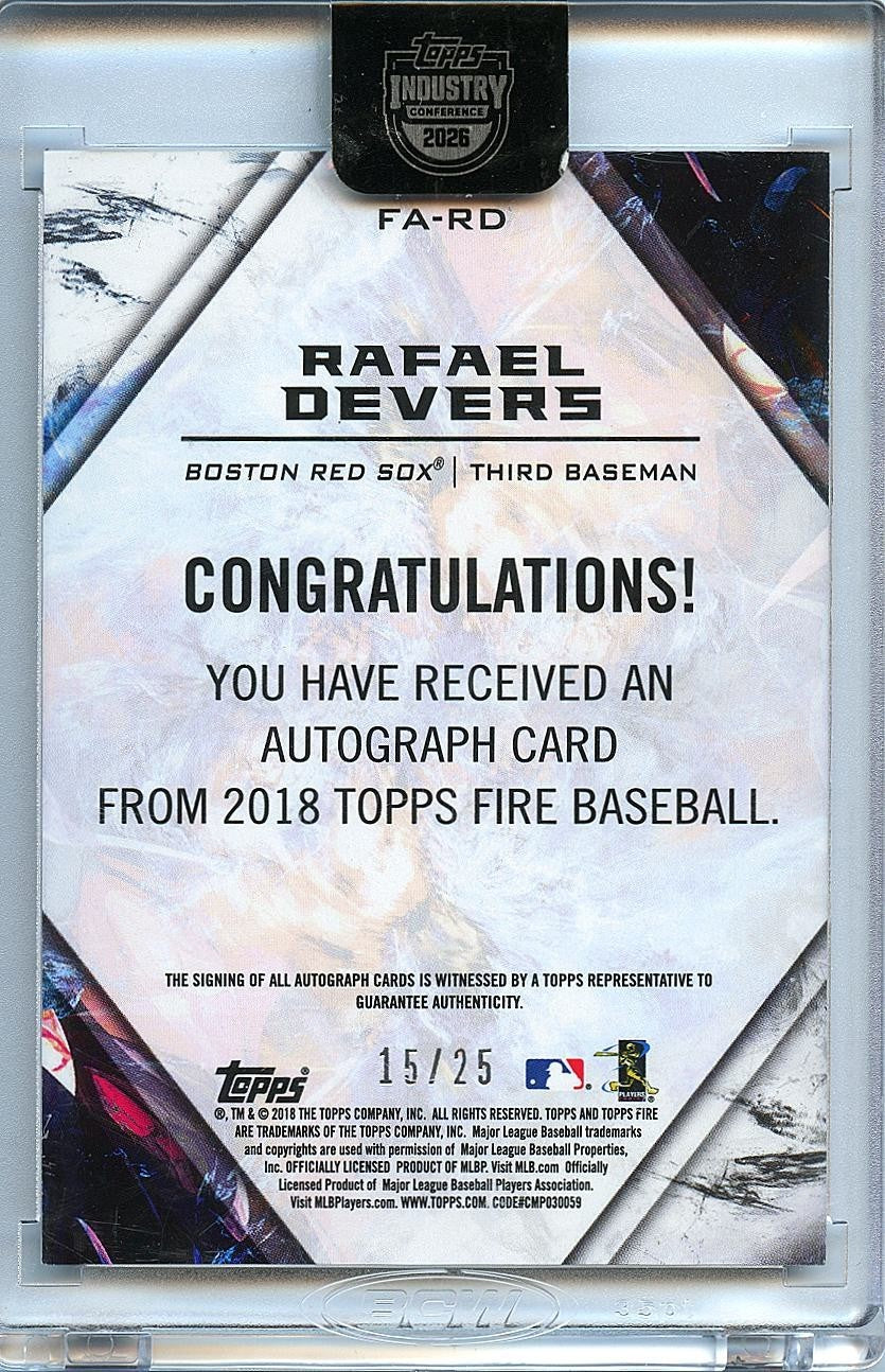 Rafael Devers 2018 Topps Fire Auto Autograph RC Rookie Boston Red Sox 15/25