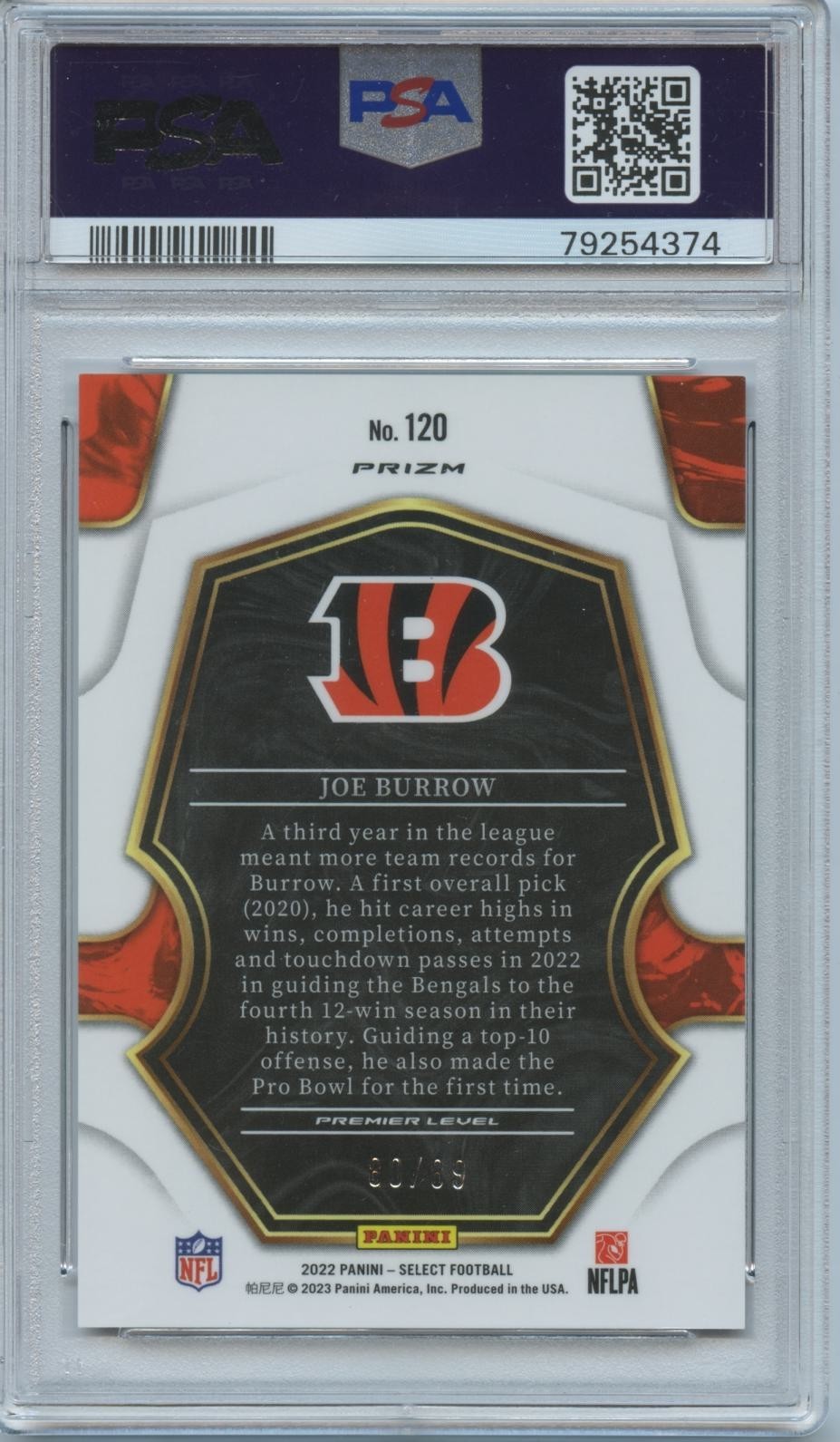 Joe Burrow 2022 Select Dragon Scale Prizm Cincinnati Bengals 80/89 PSA 9