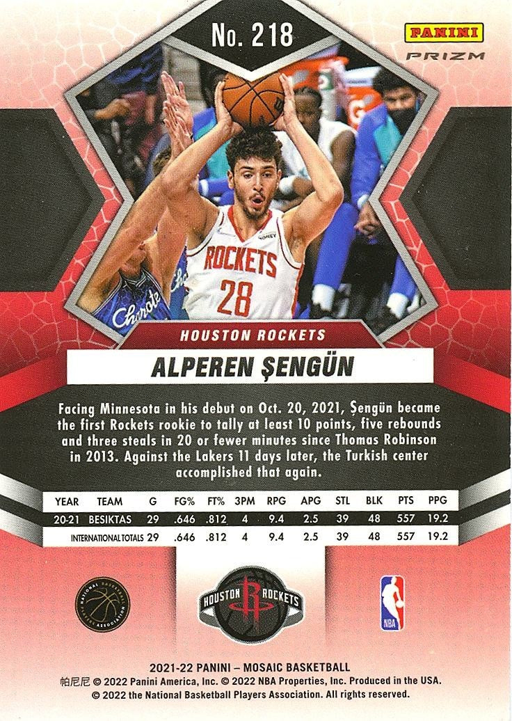 Alperen Sengun 2021-22 Mosaic Genesis SSP SHORTPRINT Rookie RC Houston Rockets