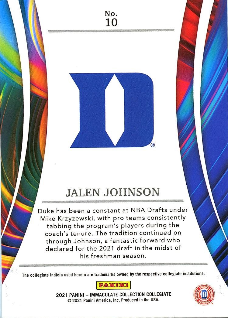 Jalen Johnson 2021 Immaculate Madness SSP CASE HIT Rookie RC Duke Hawks