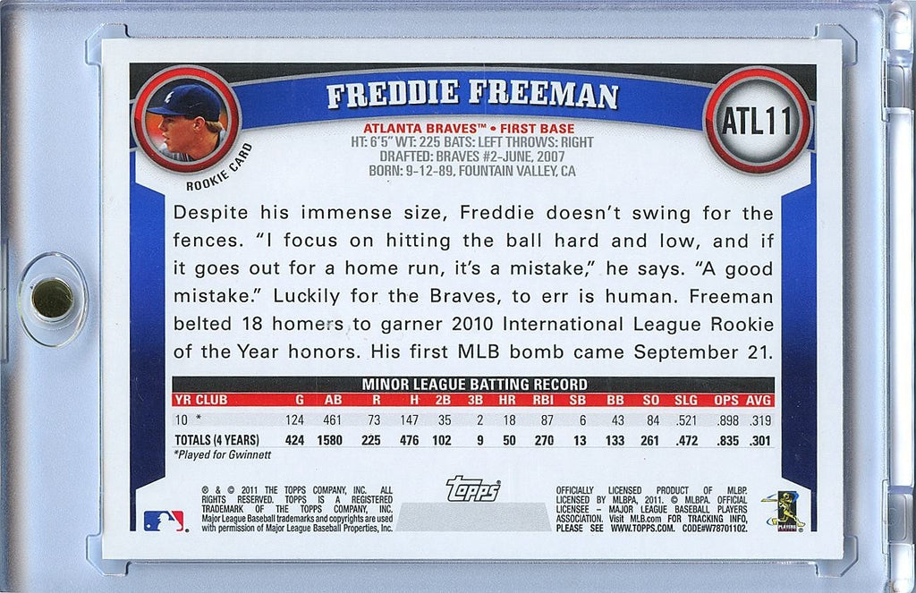 Freddie Freeman 2011 Topps Team Set Variation SSP Rookie RC Atlanta Braves #11