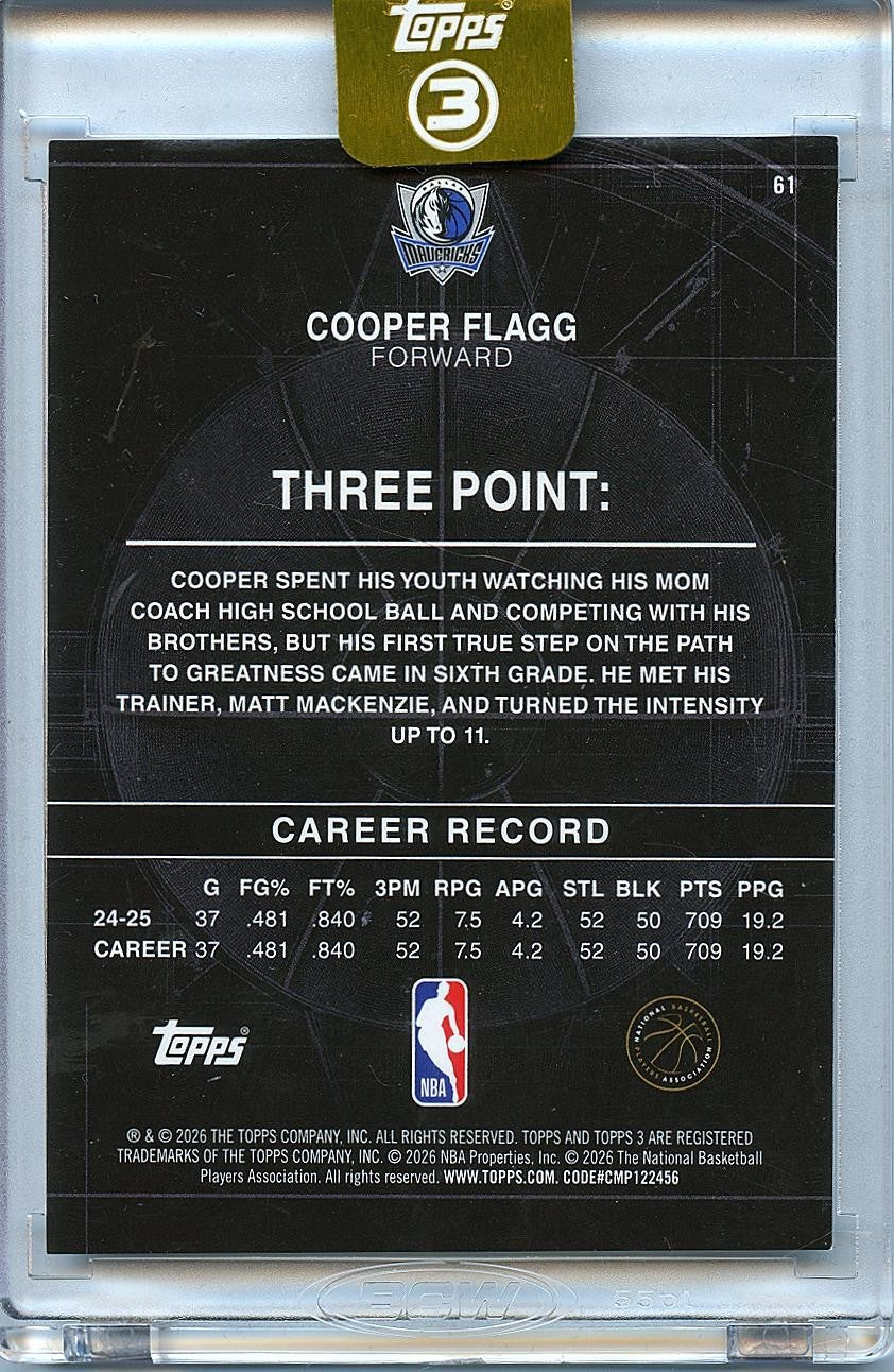 Cooper Flagg 2025-26 Topps 3 Rookie Card RC Dallas Mavericks 39/49 #61