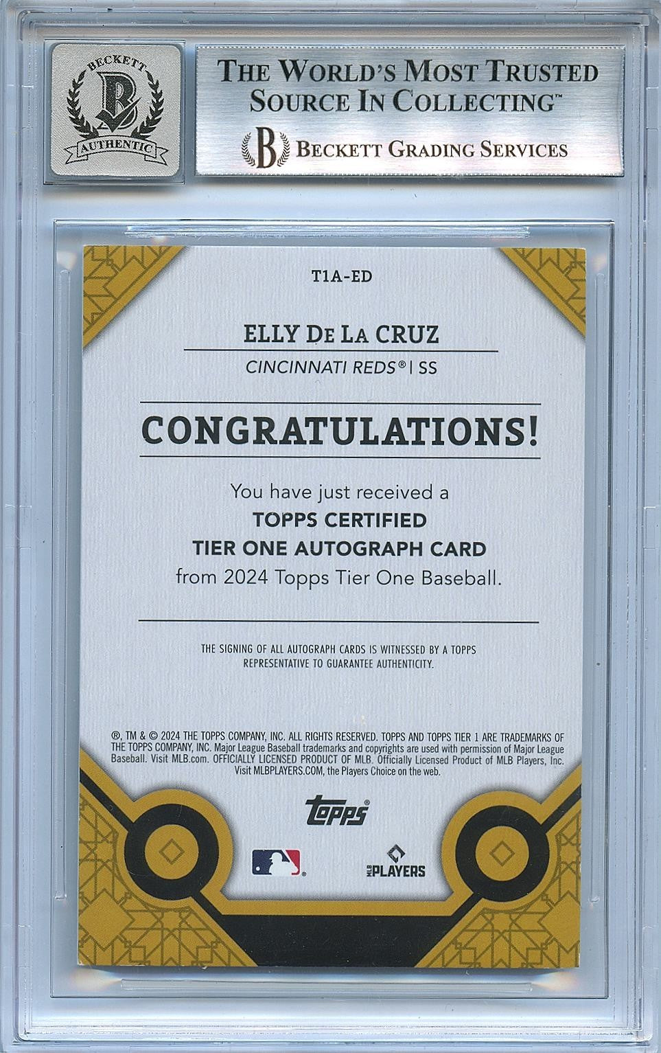 Elly De La Cruz 2024 Tier One Auto Autograph Rookie RC Cincinnati Reds 7/10