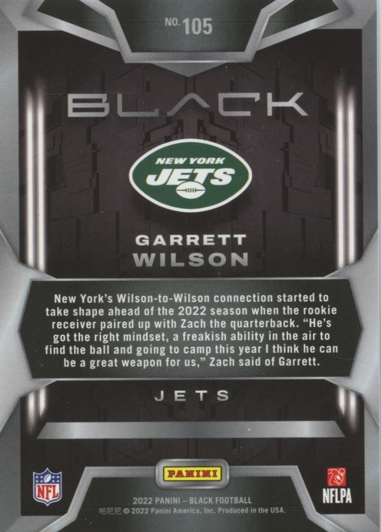 Garrett Wilson 2022 Panini Black Rookie Card RC New York Jets 22/35