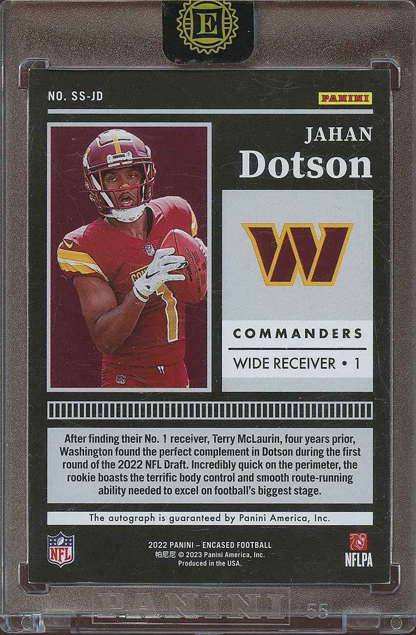 Jahan Dotson 2022 Encased Sapphire Blue Ink Auto Autograph Commanders 11/25