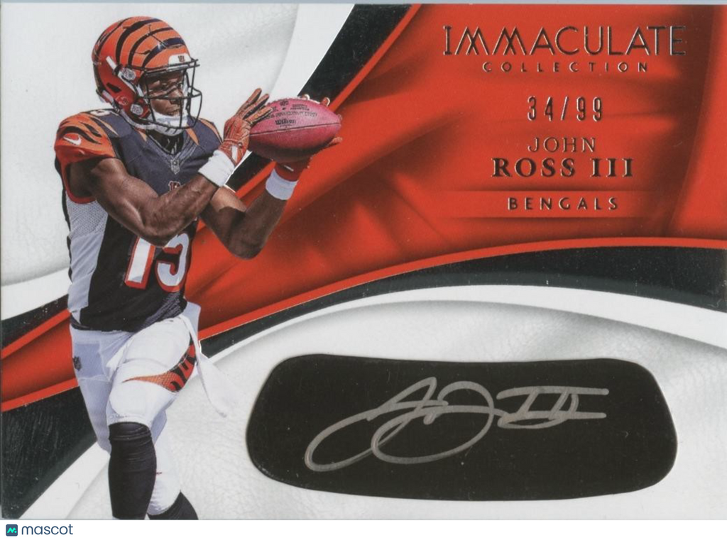 John Ross III 2017 Immaculate Eye Black Auto Autograph RC Bengals 34/99