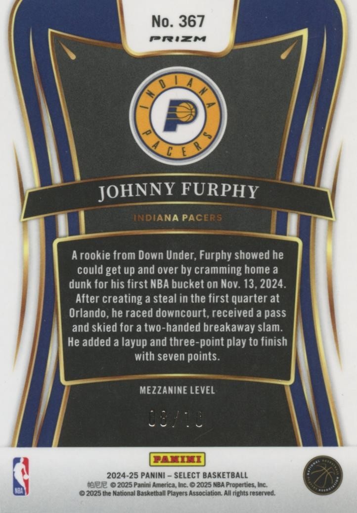 Johnny Furphy 2024-25 Select Mezznine GOLD Prizm Rookie RC Indiana Fever 8/10