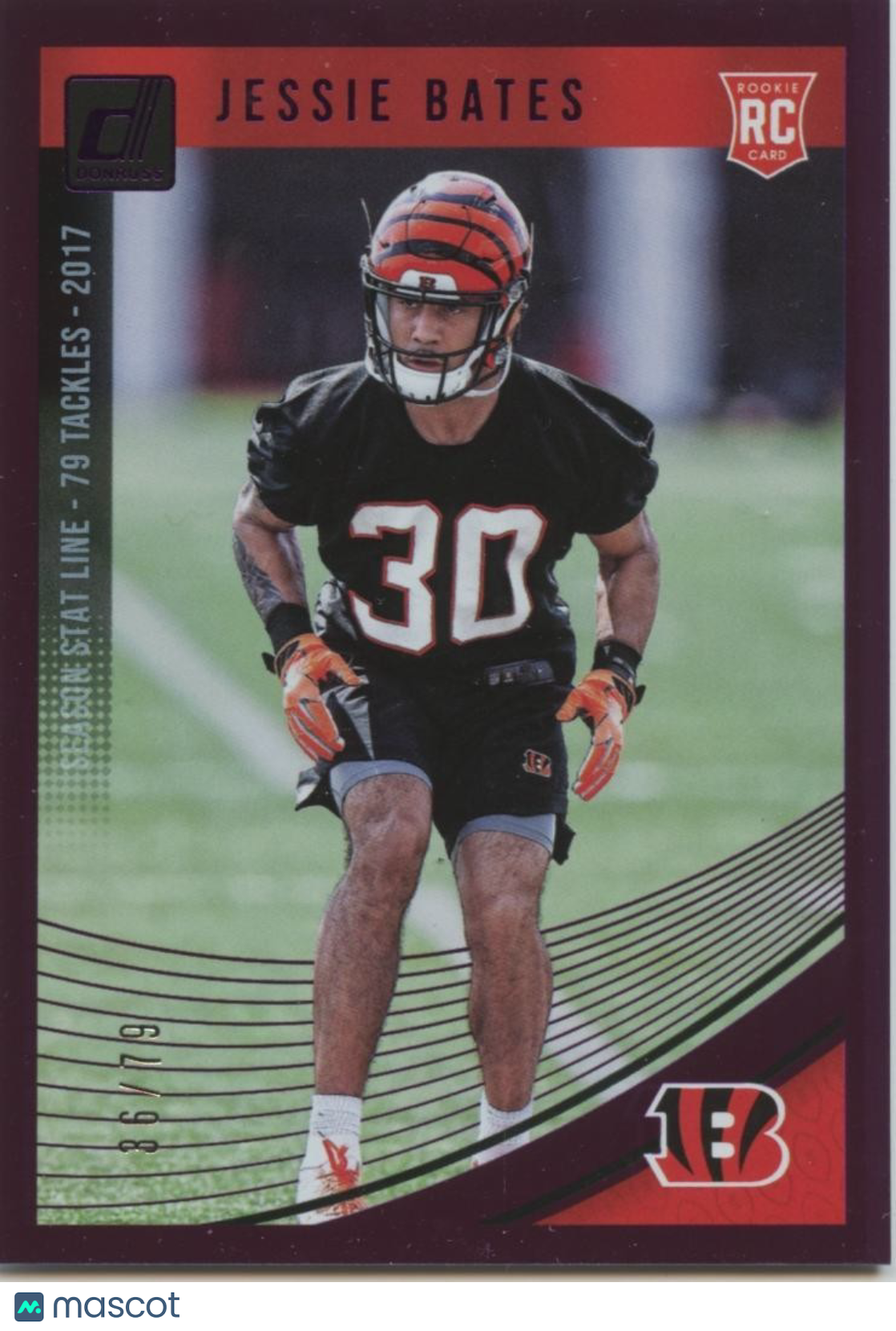 Jessie Bates III 2018 Donruss Purple Stat Line Rookie Cincinnati Bengals 36/79