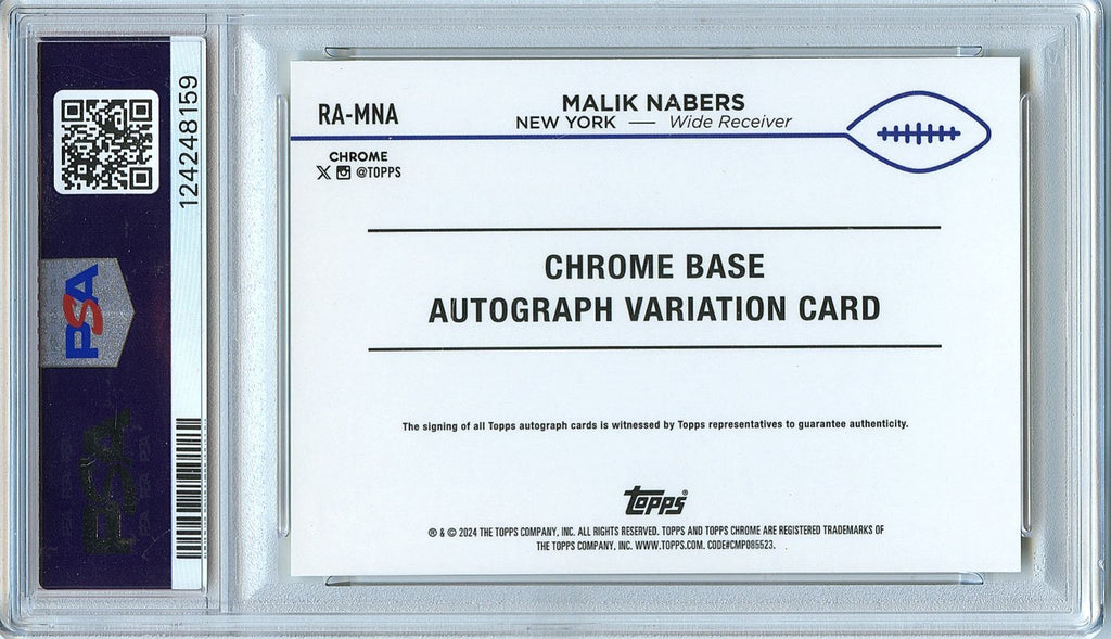 Malik Nabers 2024 Topps Chrome Yellow Auto Autograph RC NY Giants 67/75 PSA 10