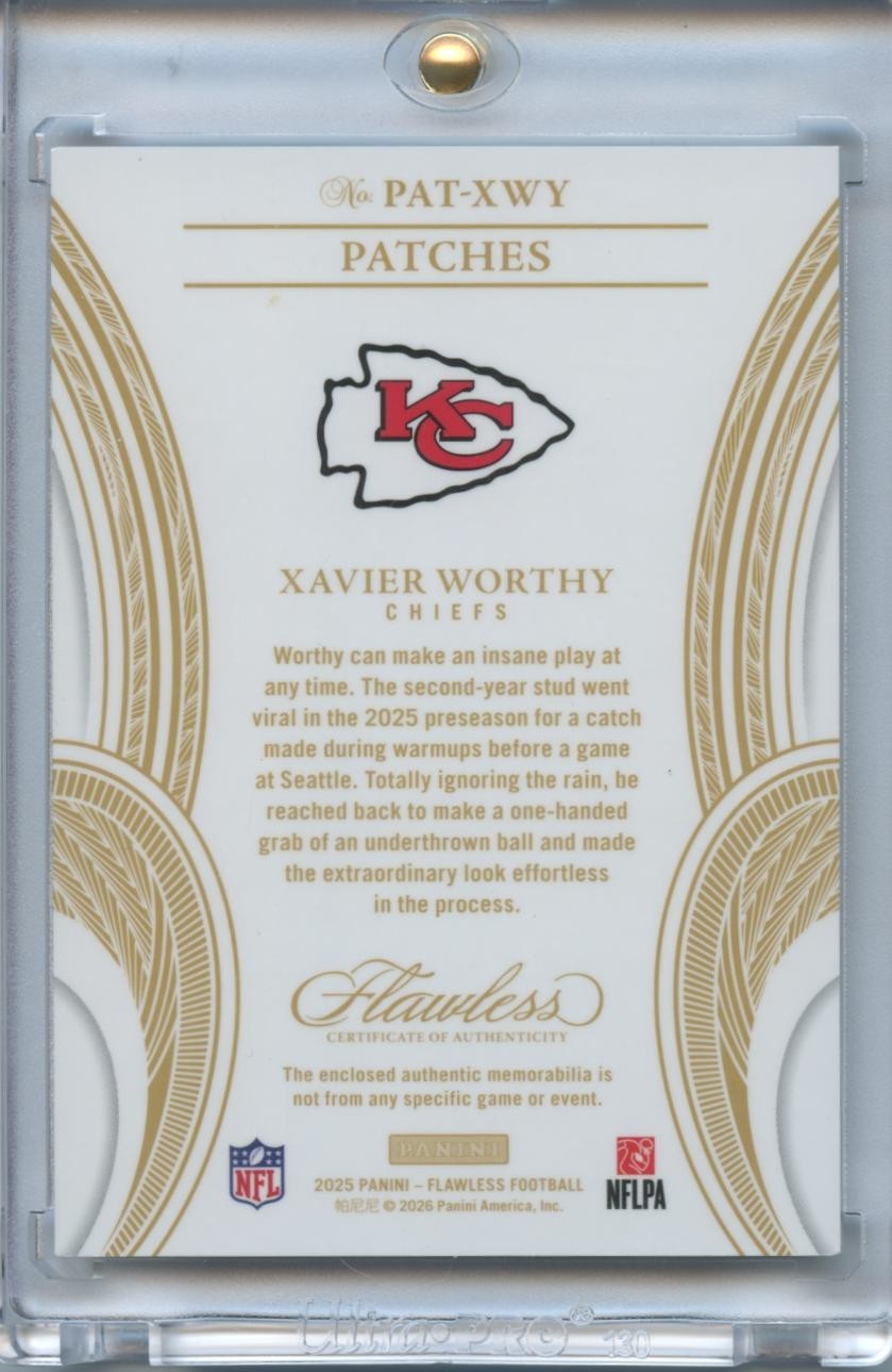 Xavier Worthy 2025 Flawless 3 Color Jersey Patch Kansas City Chiefs 4/25