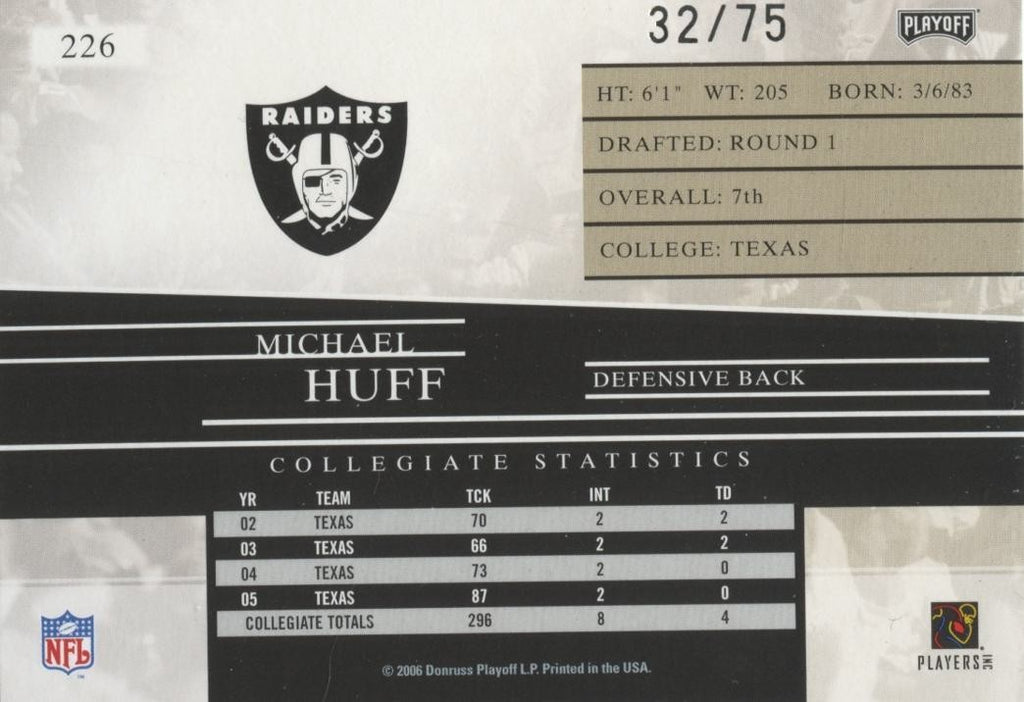 Michael Huff 2006 Prestige Purple Rookie RC Texas Longhorns 32/75