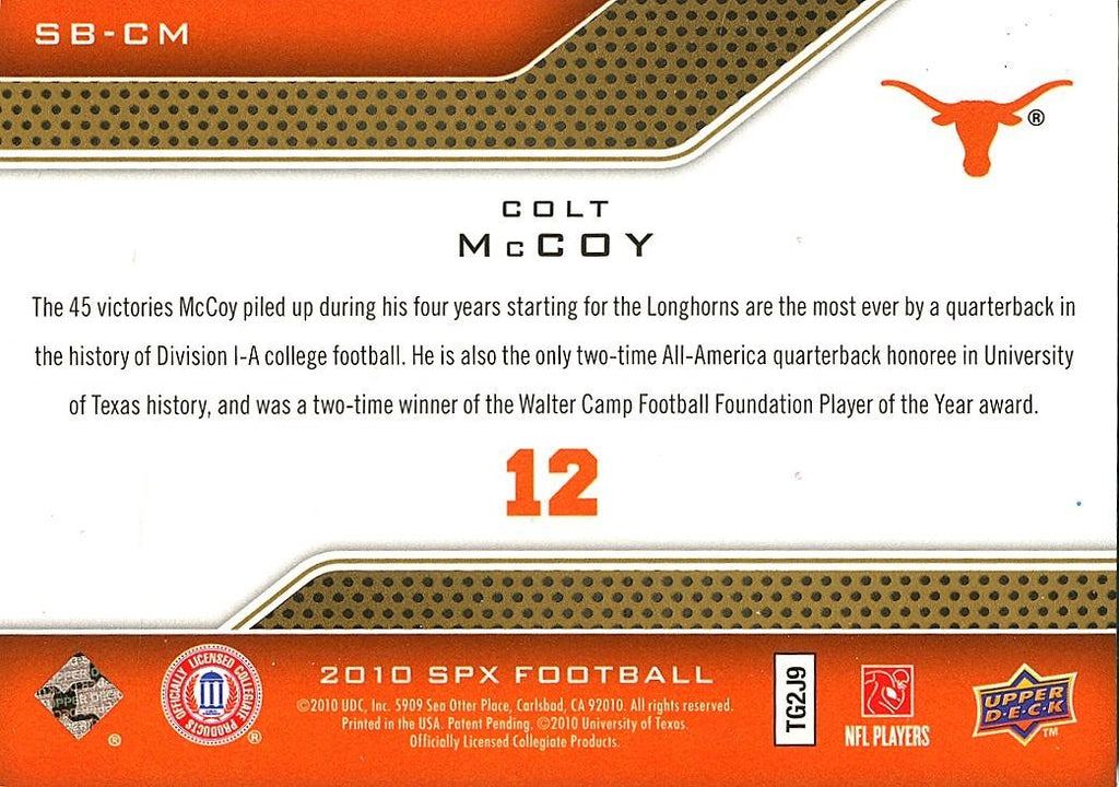 Colt MCcoy 2010 SPX Shadow Box SSP SHORT PRINT Rookie RC Texas Longhorns