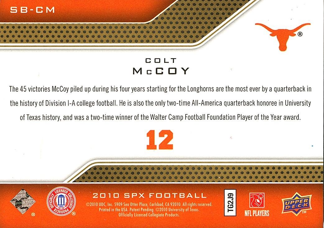 Colt MCcoy 2010 SPX Shadow Box SSP SHORT PRINT Rookie RC Texas Longhorns