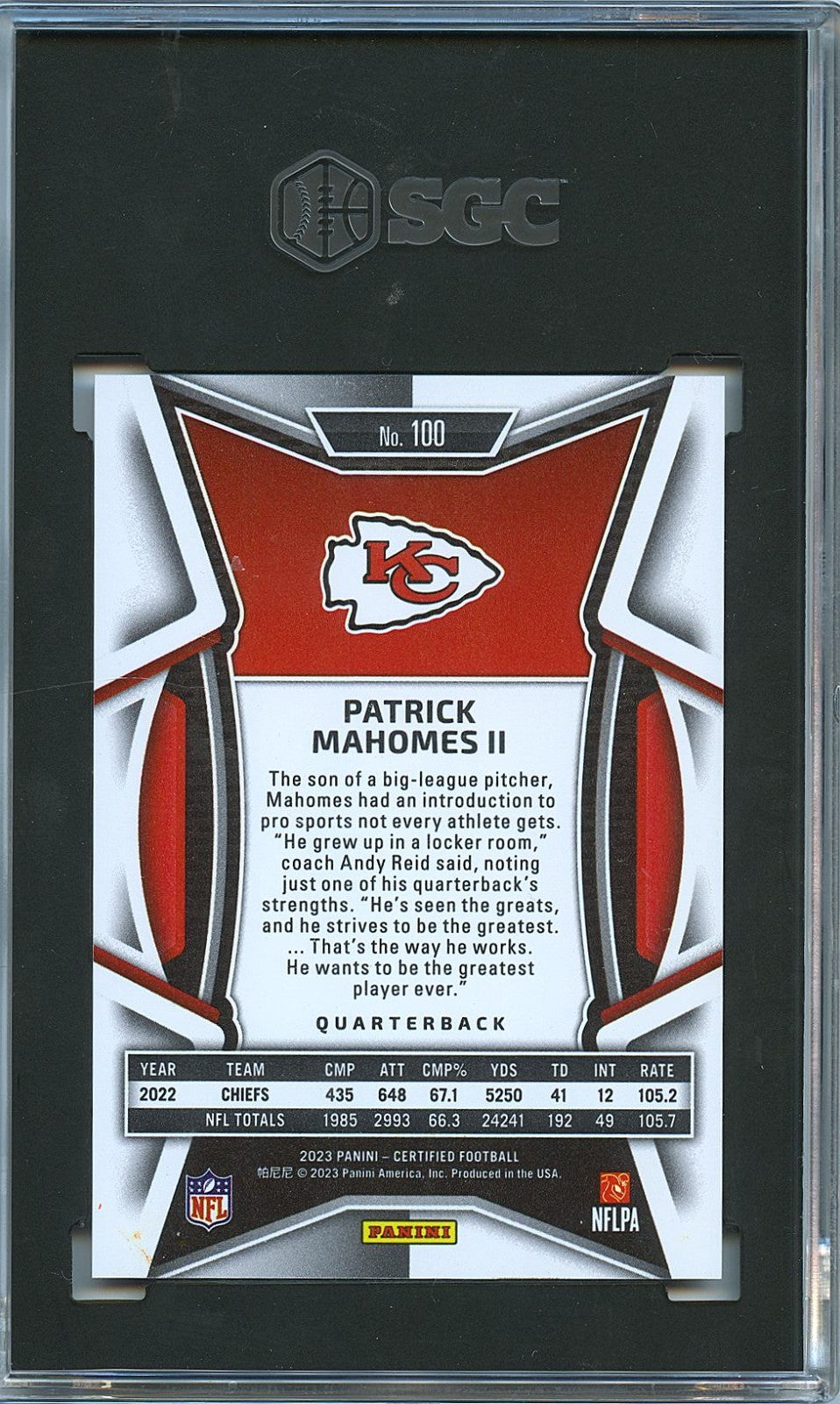 Patrick Mahomes II 2023 Certified Mirror Orange Kansas City Chiefs 106/149 SGC 9