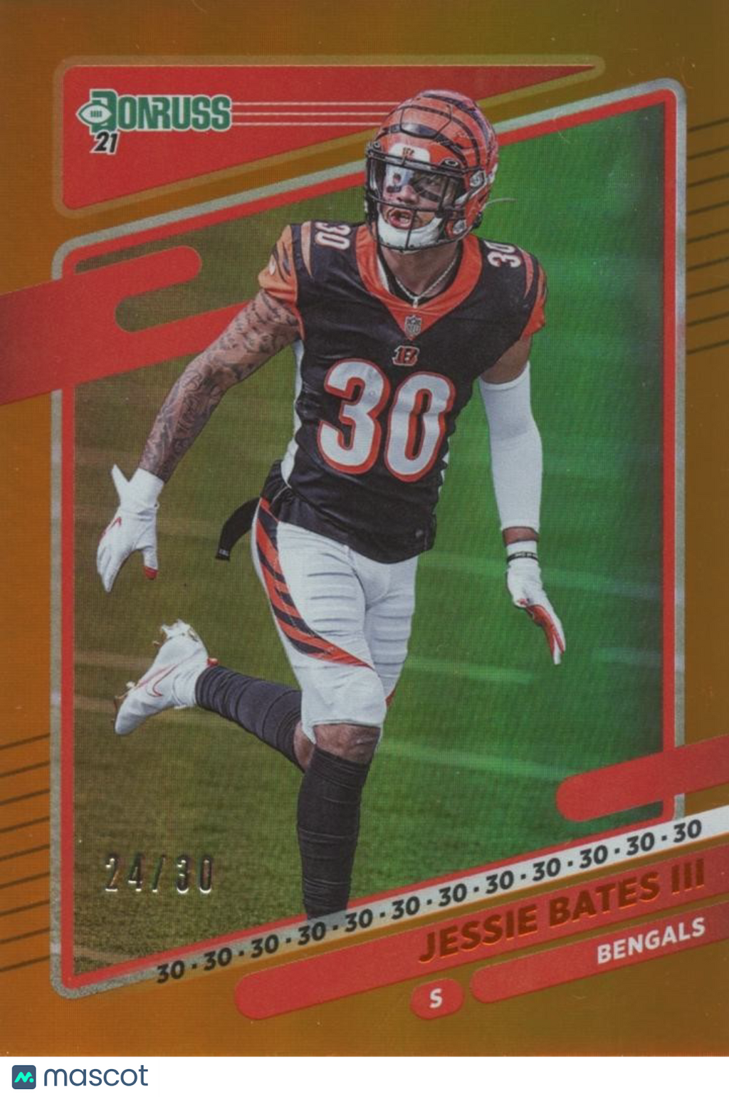 Jessie Bates III 2021 Donruss Orange Jersey Number Cincinnati Bengals 24/30