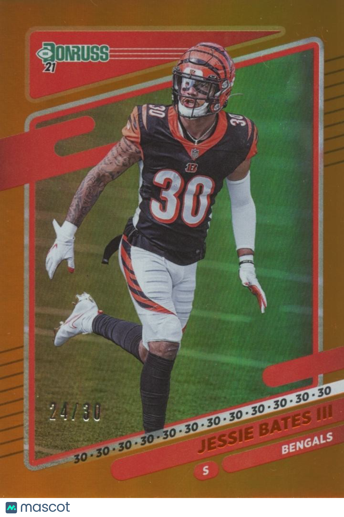 Jessie Bates III 2021 Donruss Orange Jersey Number Cincinnati Bengals 24/30