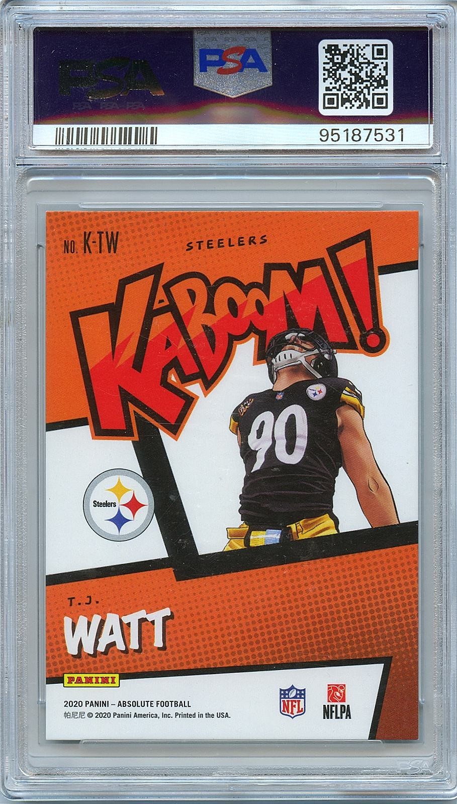 T.J. Watt 2020 Absolute KABOOM! SSP CASE HIT Pittsburgh Steelers PSA 9