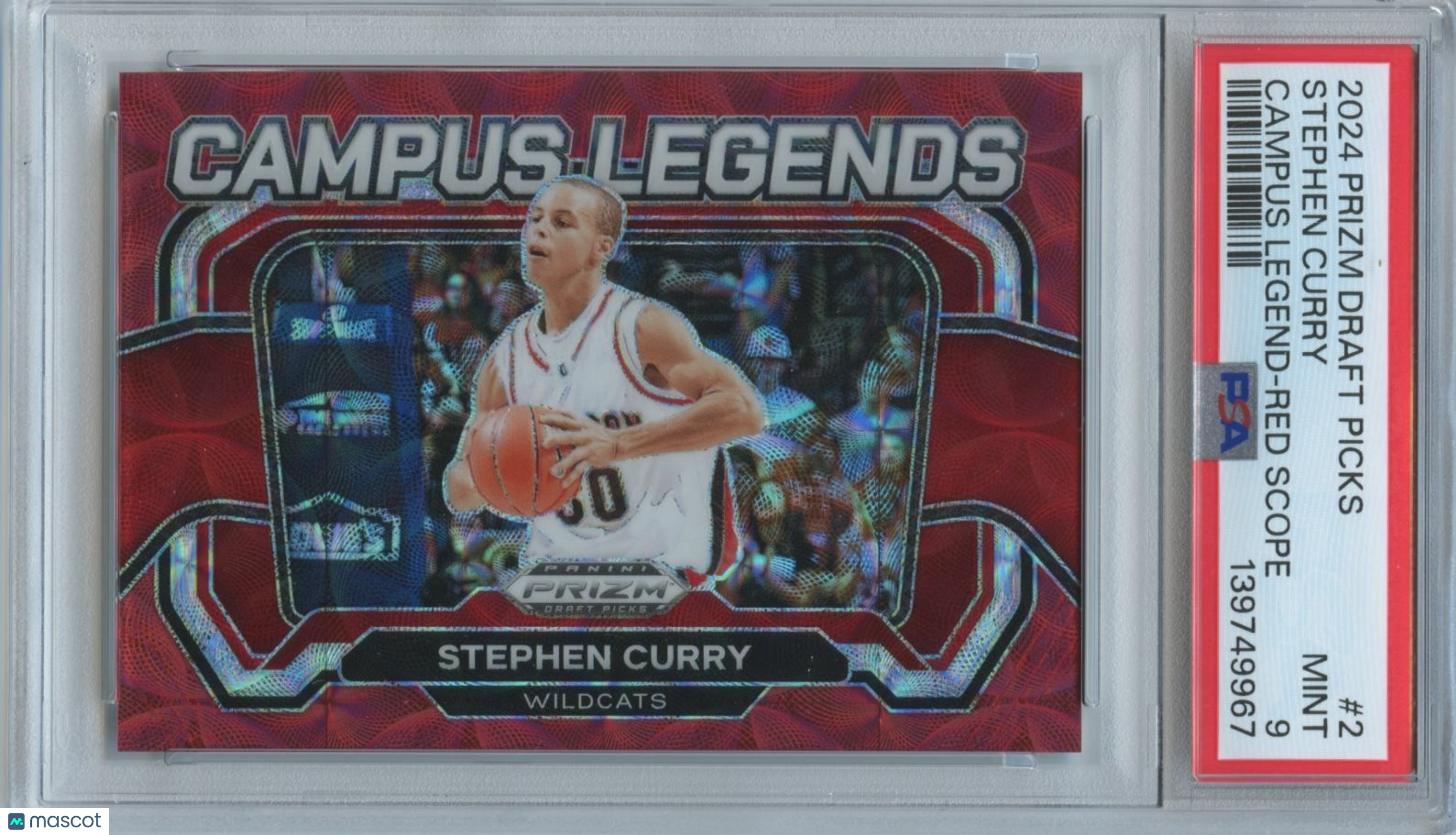 Stephen Curry 2024 Prizm Draft Red Scope Prizm Davidson Warriors 28/88 PSA 9