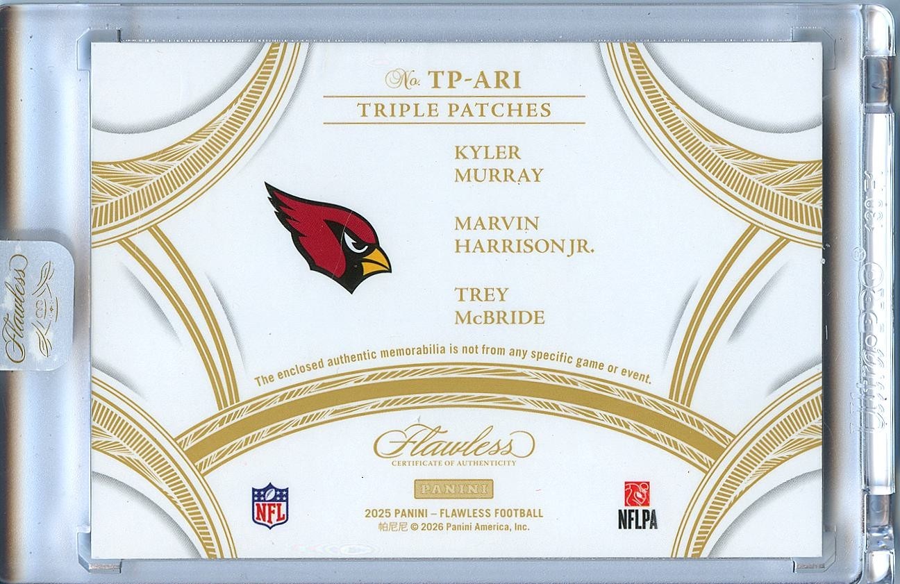 Kyler Murray / Marvin Harrison / Trey Mcbride 2025 Flawless Patch Cardinals 5/10