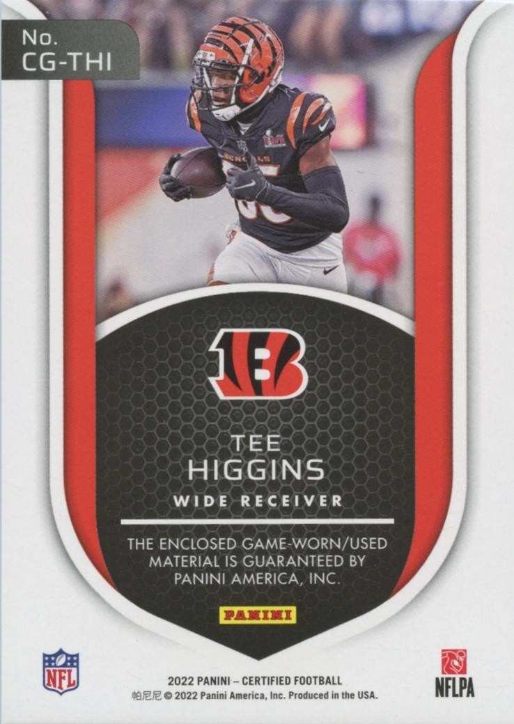 Tee Higgins 2022 Certified Gamers Game Worn Patch Bengals 22/75