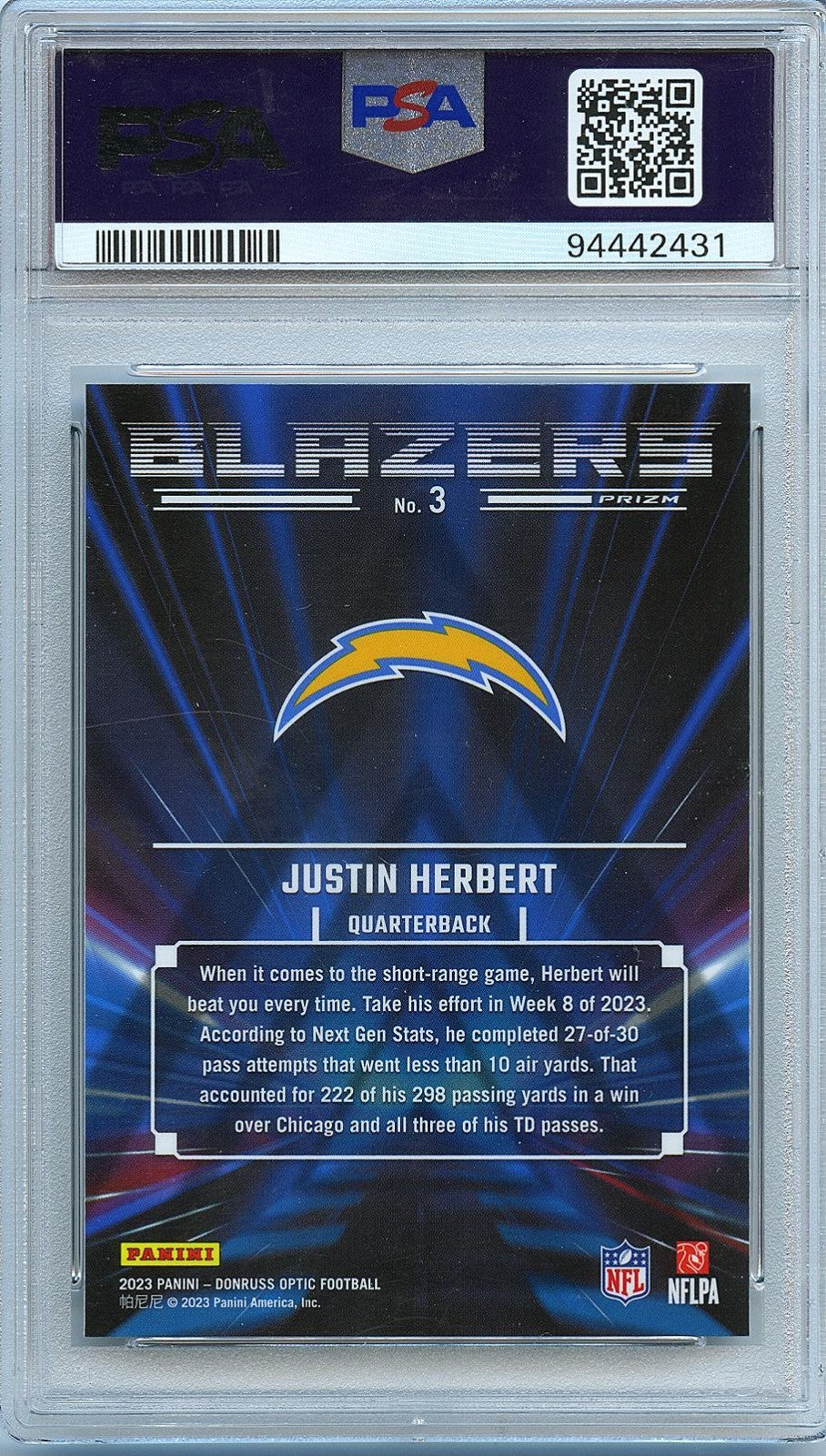 Justin Herbert 2023 Optic Blazers SSP CASE HIT Los Angeles Chargers PSA 10