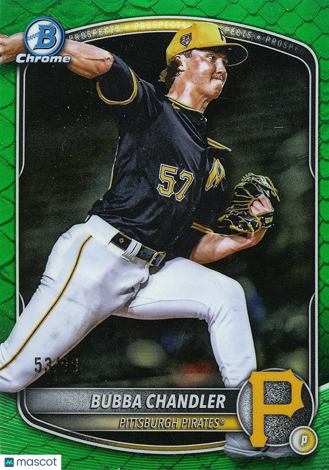 Bubba Chandler 2025 Bowman Chrome Green Reptilian Refractor RC Pirates 53/99