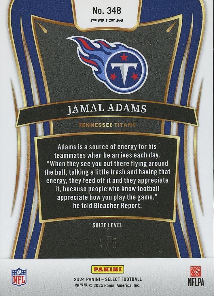 Jamal Adams 2024 Select Suite Emerald Green Disco Prizm SSP Tennessee Titans 4/5