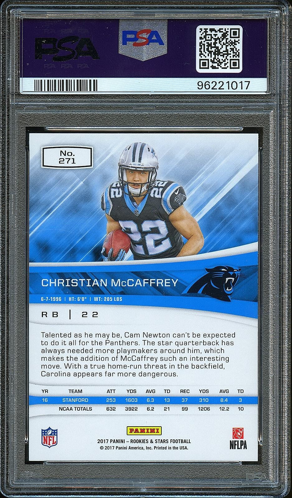Christian Mccaffrey 2017 Rookies & Stars Rookie RC Carolina Panthers PSA 10