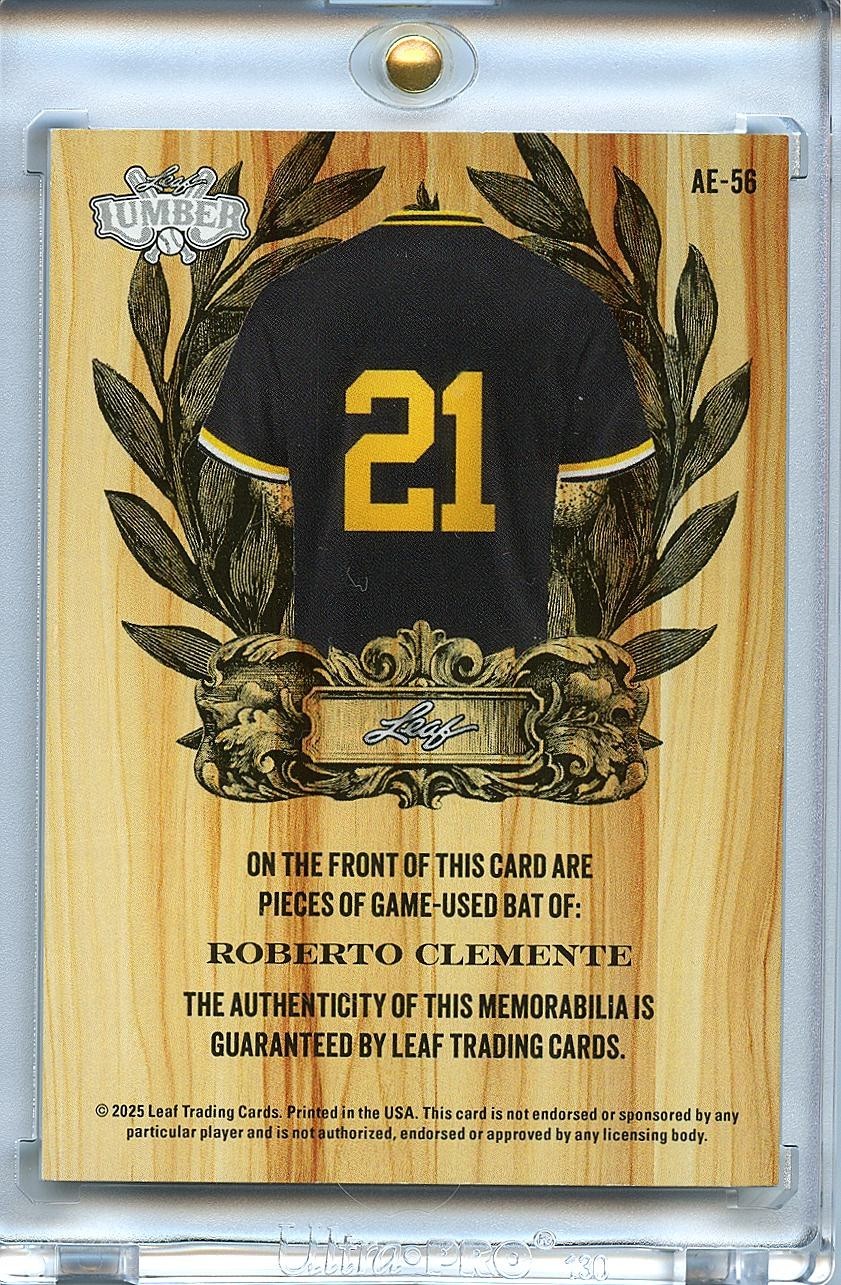 Roberto Clemente 2025 Leaf Lumber Game Used Bat Relic Pittsburgh Pirates 2/6