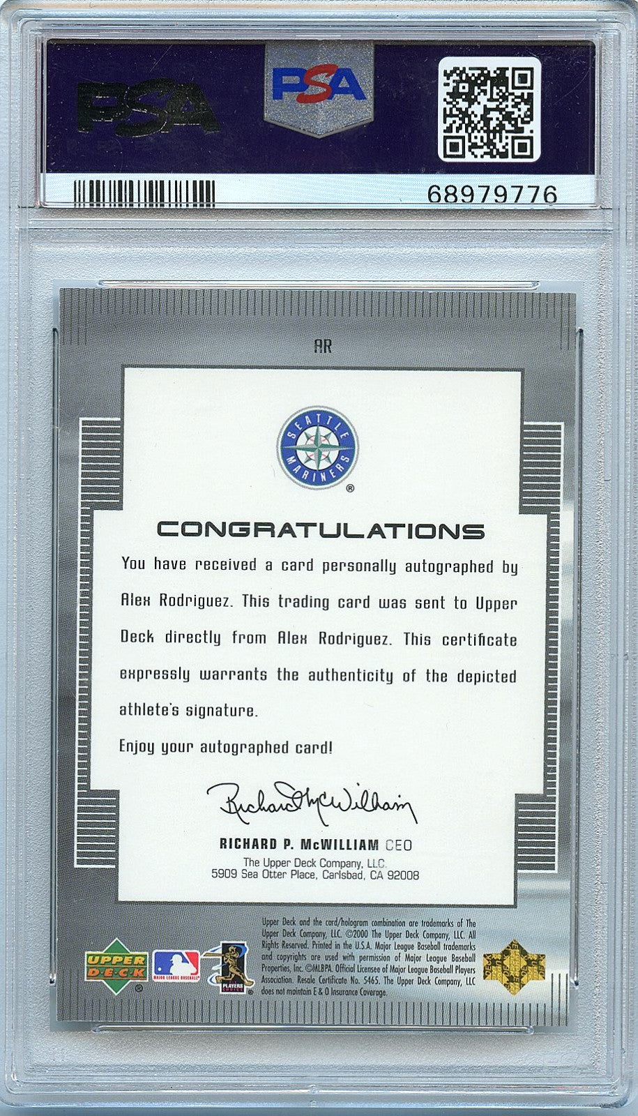Alex Rodriguez 2000 Upper Deck Authentics Auto Autograph Mariners PSA 7