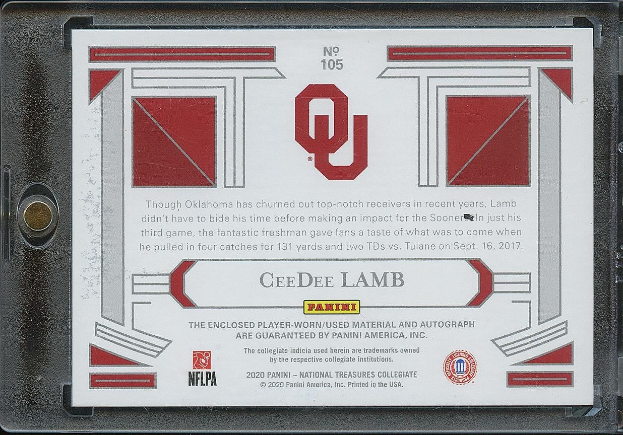 Ceedee Lamb 2020 National Treasures Auto Autograph LOGO Patch RC OU Sooners 9/10