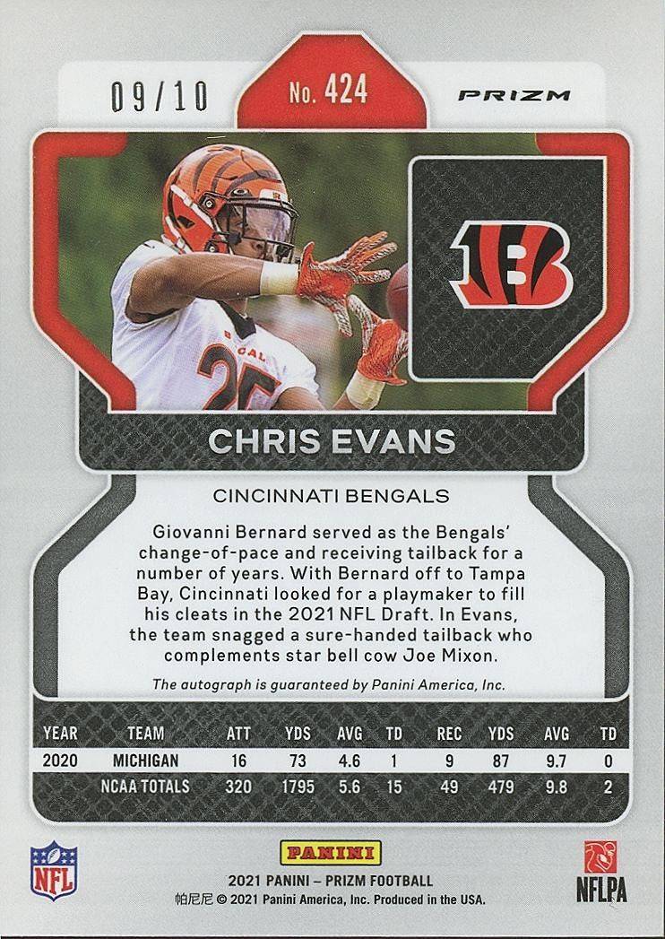 Chris Evans 2021 Prizm GOLD Disco Auto Autograph RC Rookie Bengals 9/10