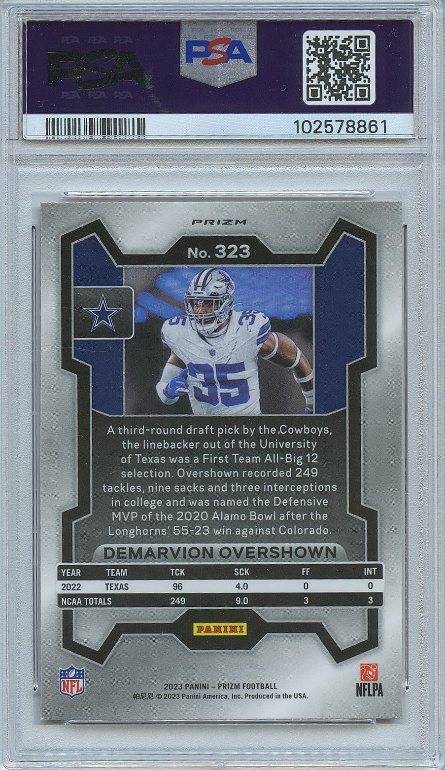 Demarvion Overshown 2023 Prizm Retail Red Prizm SSP Dallas Cowboys PSA 9