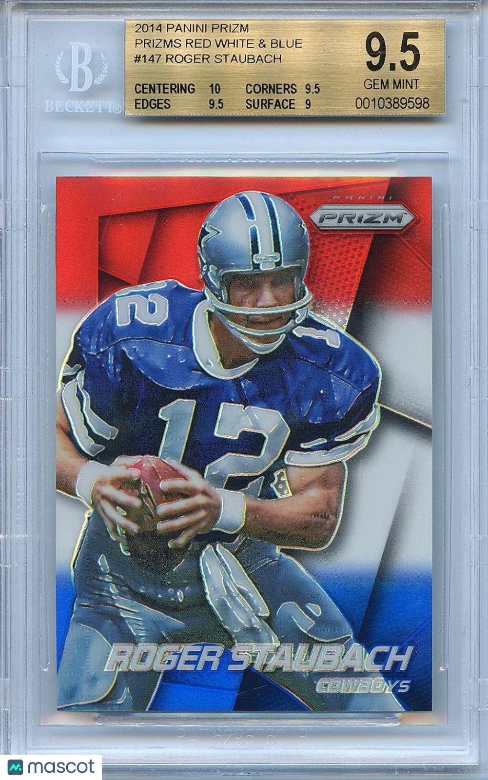 Roger Staubach 2014 Prizm Red White & Blue Prizm Dallas Cowboys BGS 9.5
