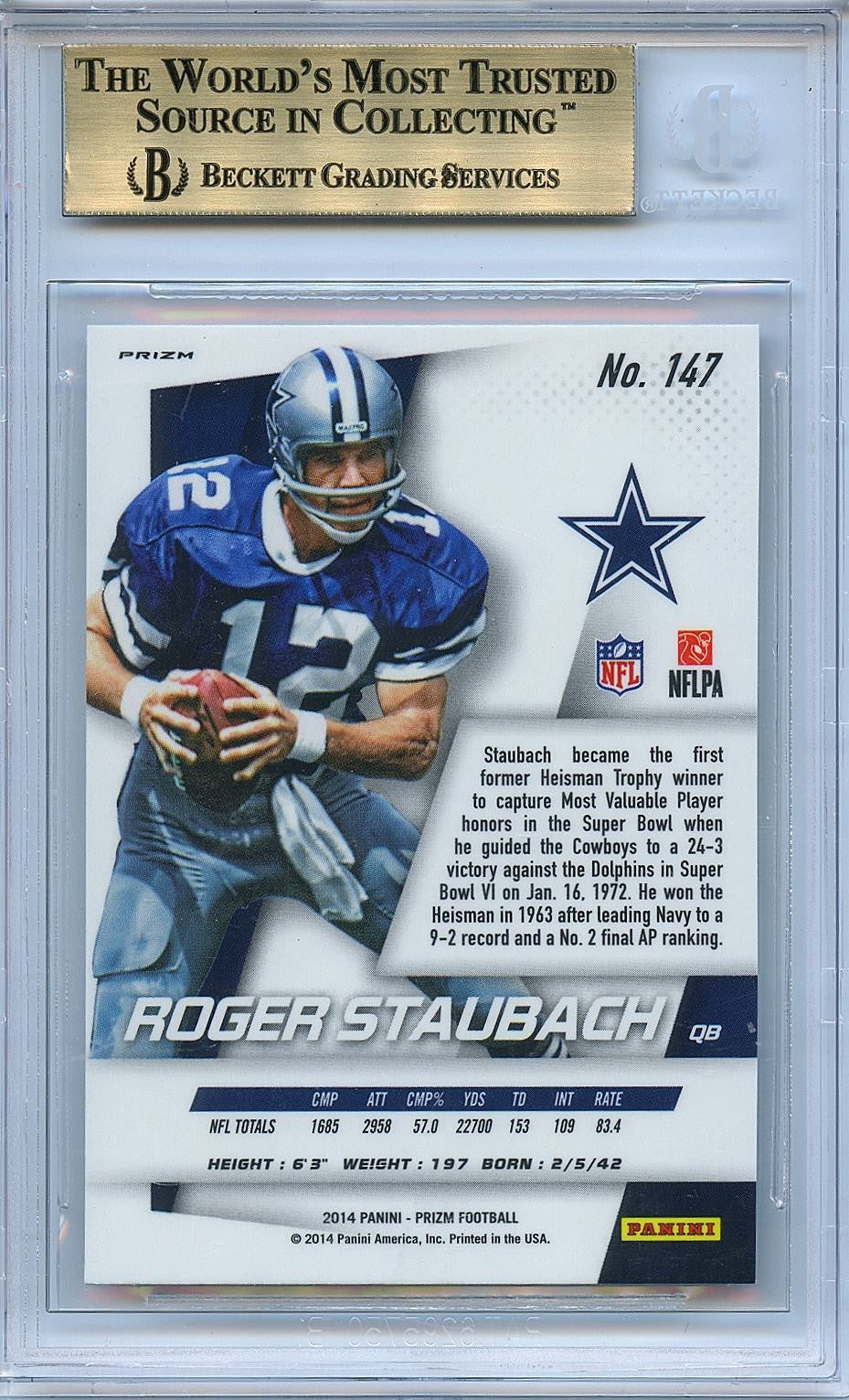 Roger Staubach 2014 Prizm Red White & Blue Prizm Dallas Cowboys BGS 9.5