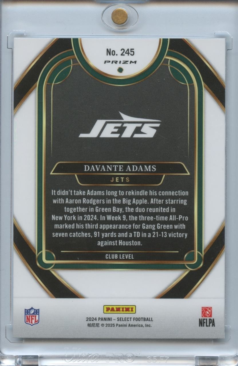Davante Adams 2024 Select Club Level Zebra Prizm SSP New York Jets