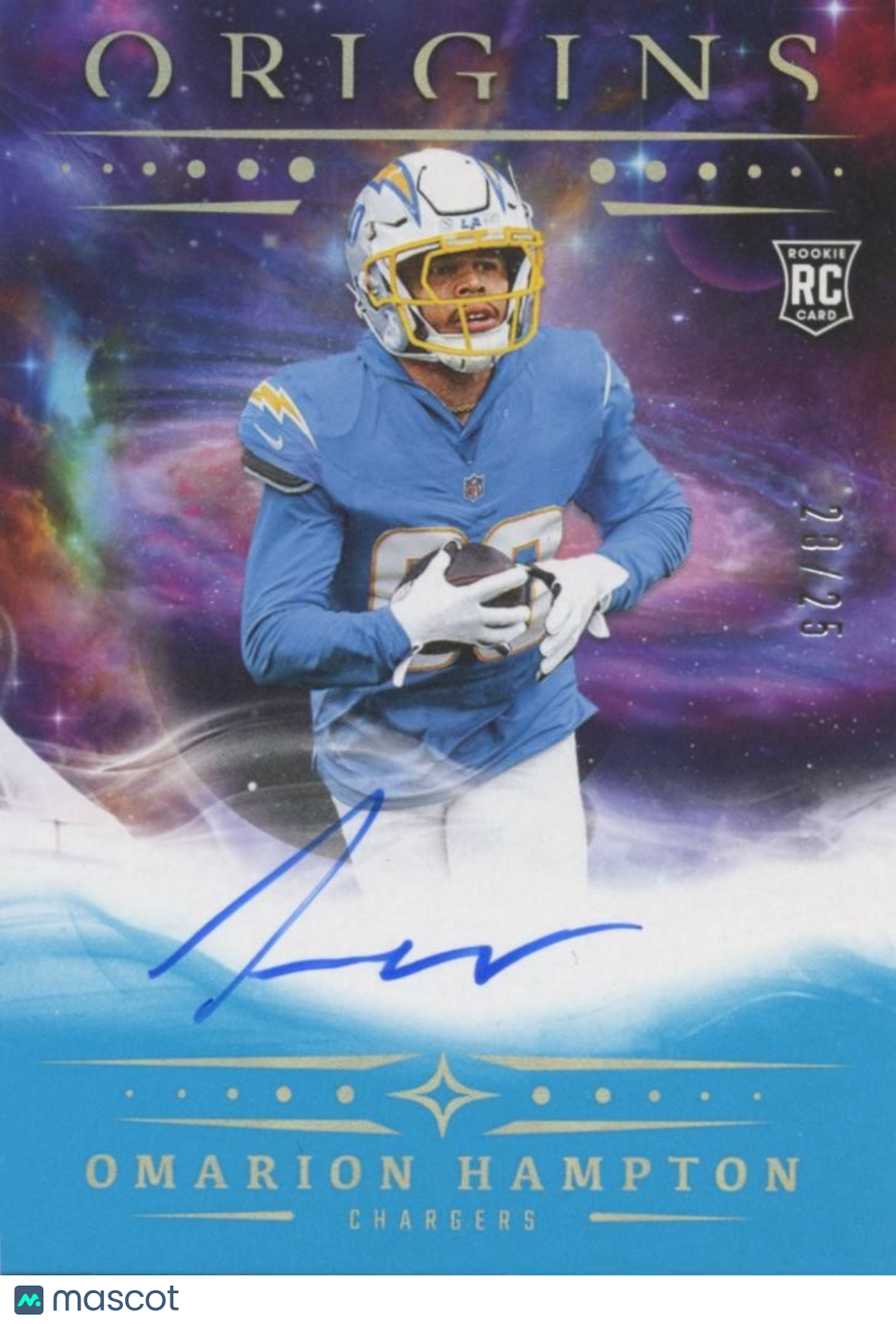Omarion Hampton 2025 Origins Auto Autograph BLUE RC Los Angeles Chargers 20/25