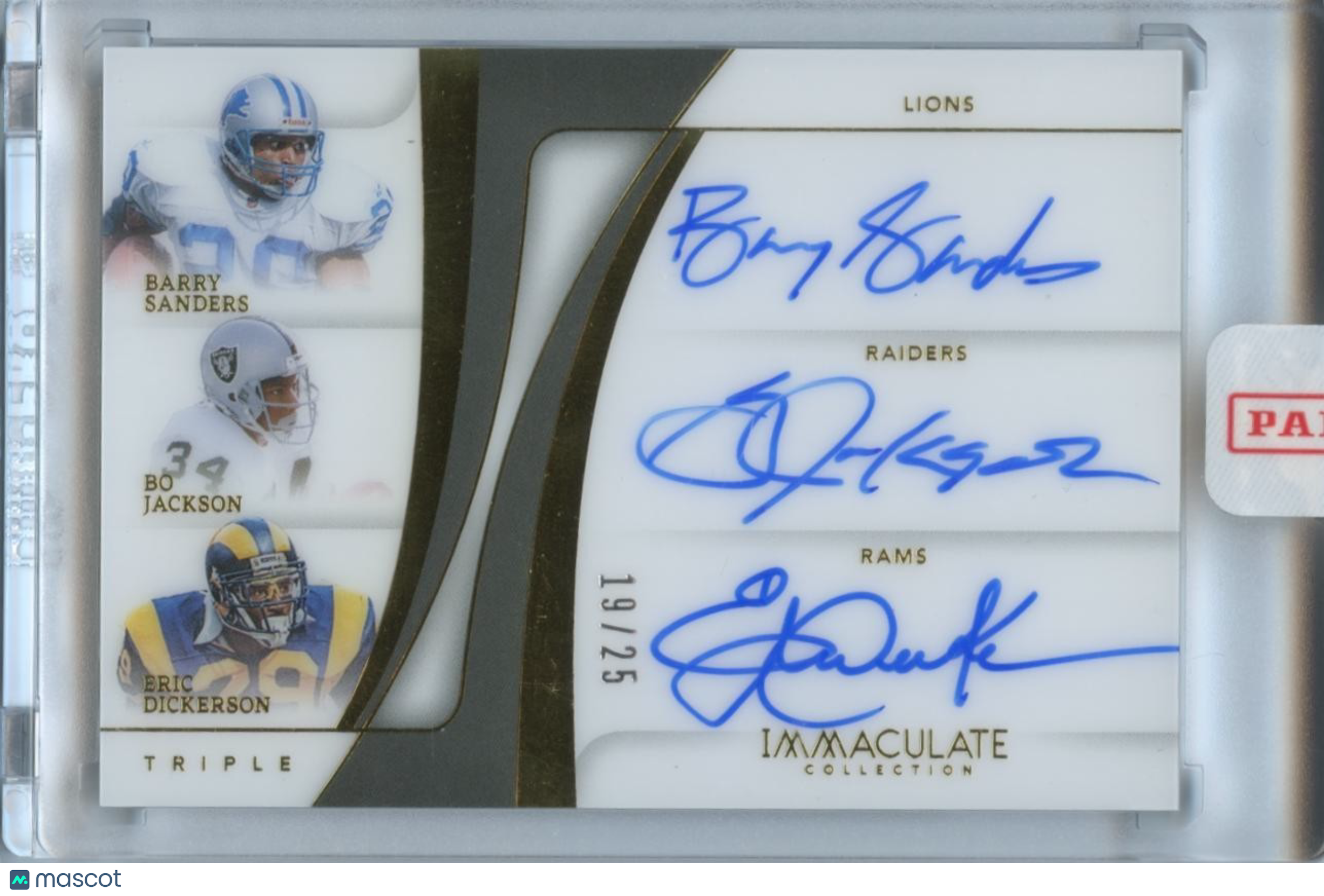 Barry Sanders / Bo Jackson / Eric Dickerson Immaculate Triple Auto Autograph /25