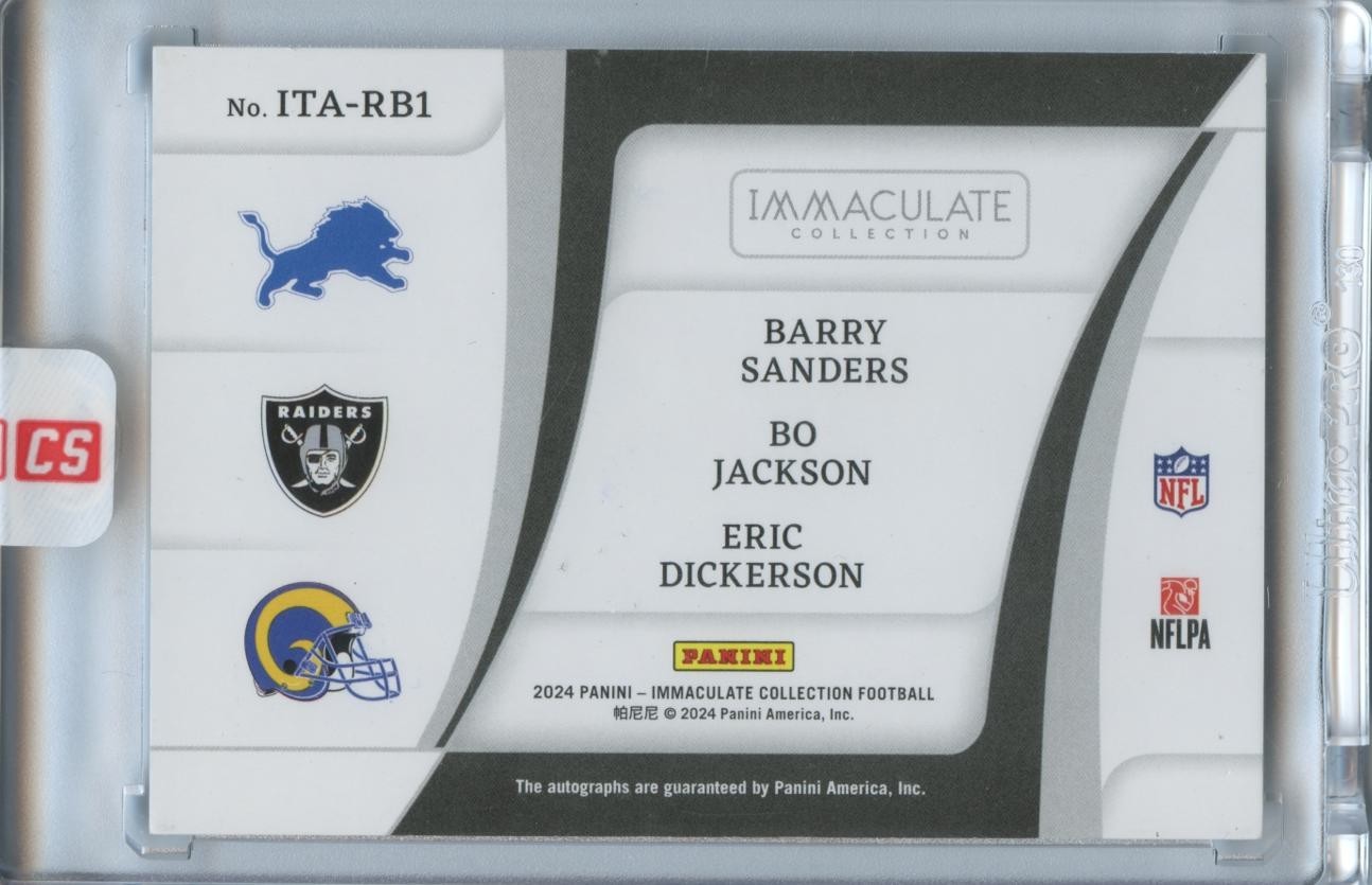 Barry Sanders / Bo Jackson / Eric Dickerson Immaculate Triple Auto Autograph /25