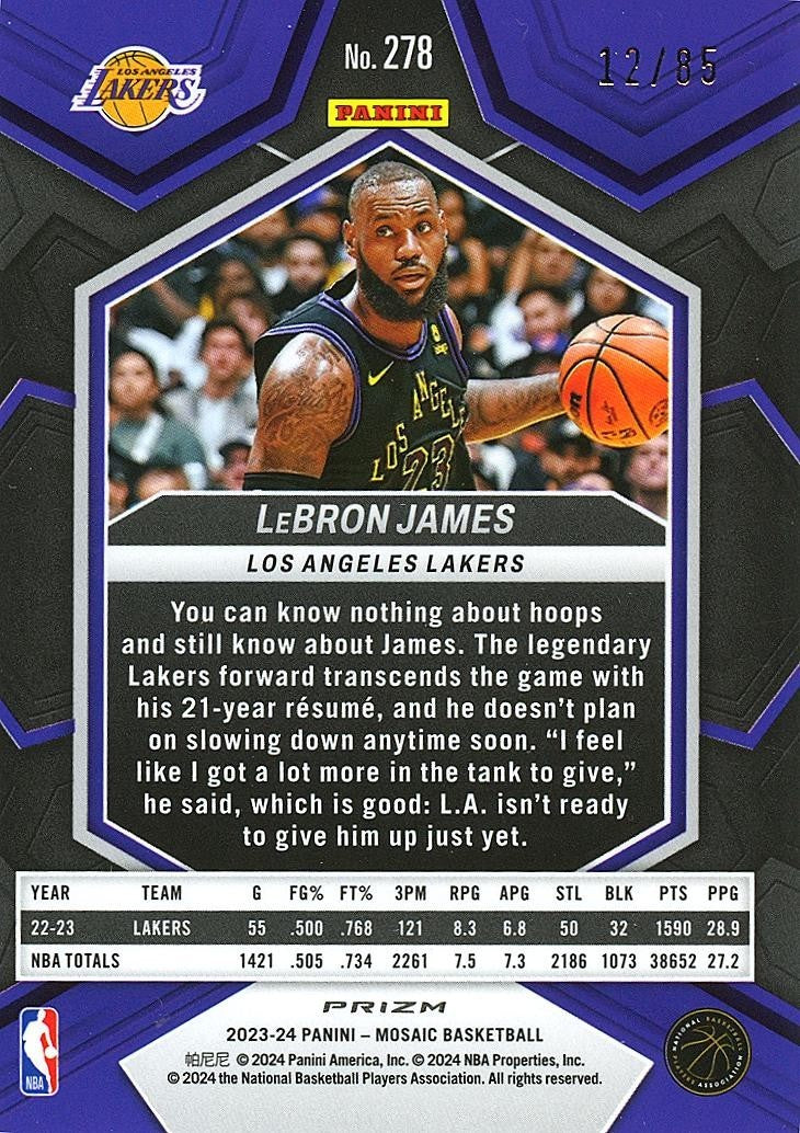 Lebron James 2023-24 Mosaic Fastbreak Blue Disco Prizm LA Lakers 12/85
