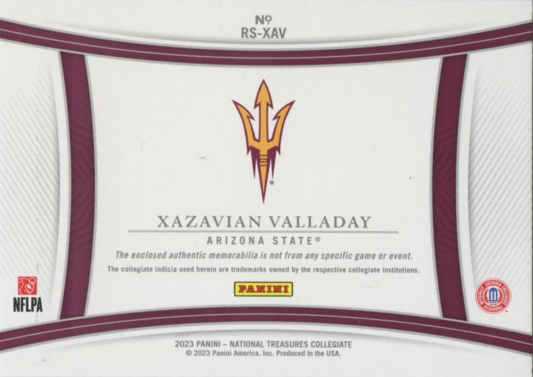 Xazavian Valladay 2023 National Treasures LOGO PATCH RC Arizona State 1/1