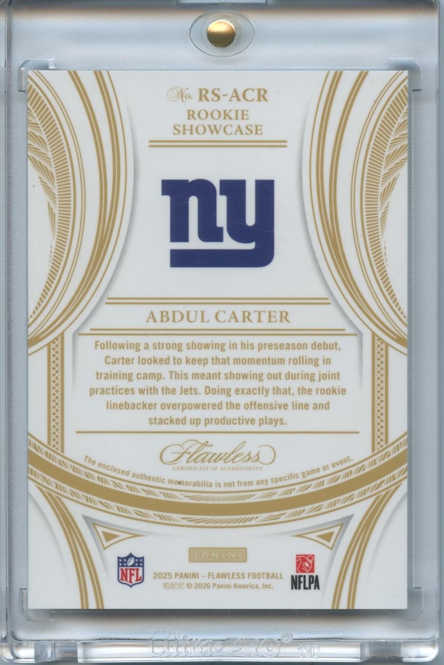 Abdul Carter 2025 Flawless Laundry Tag Patch New York Giants 15/25
