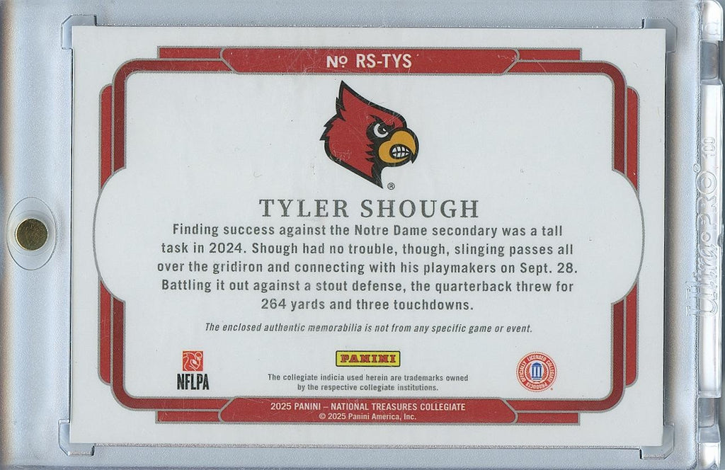 Tyler Shough 2025 National Treasures Patch RC Rookie Louisville Saints 2/75