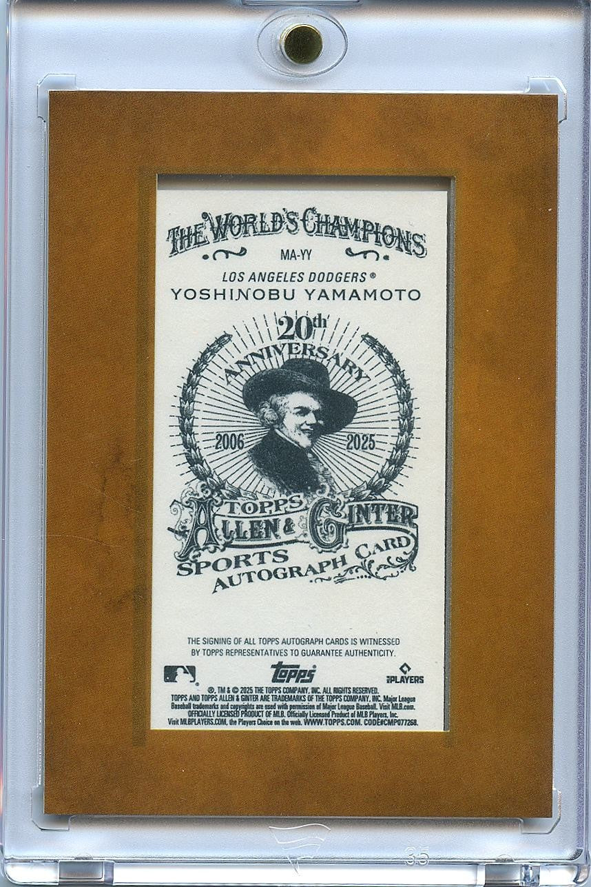 Yoshinobu Yamamoto 2025 Topps Allen & Ginter Auto Autograph Los Angeles Dodgers