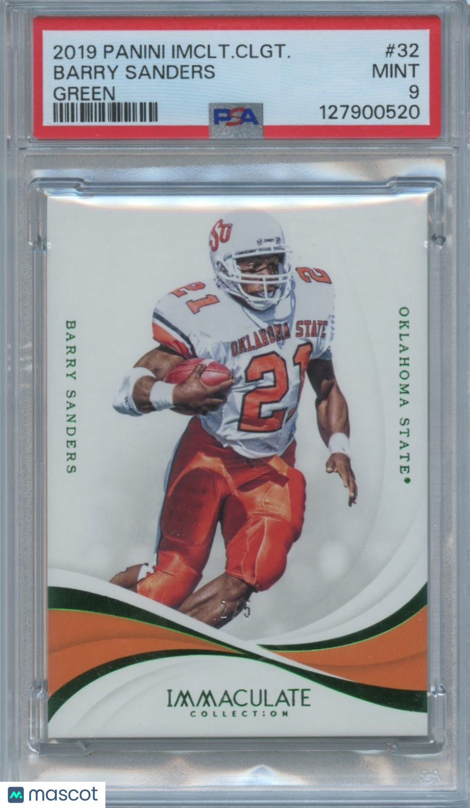 Barry Sanders 2019 Immaculate Emerald Green SSP Oklahoma State OSU 2/5 PSA 9