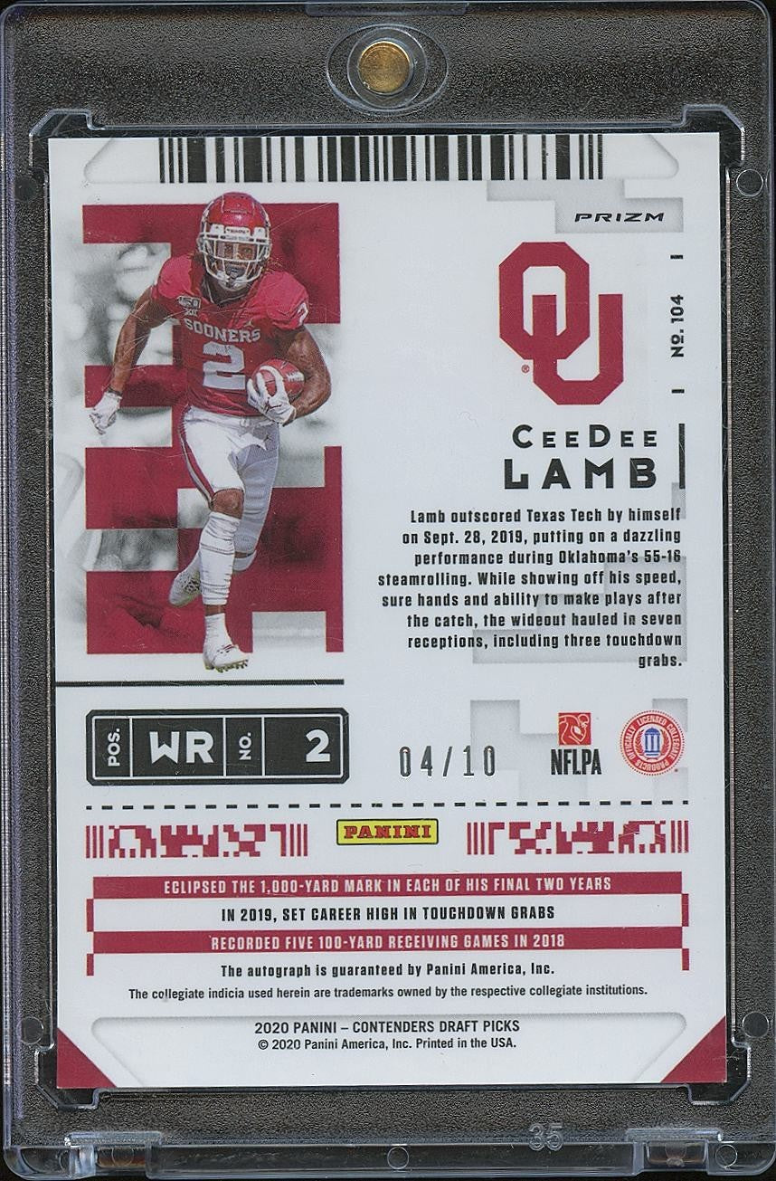 Ceedee Lamb 2020 Contenders Optic GOLD Auto Autograph RC Oklahoma Sooners 4/10