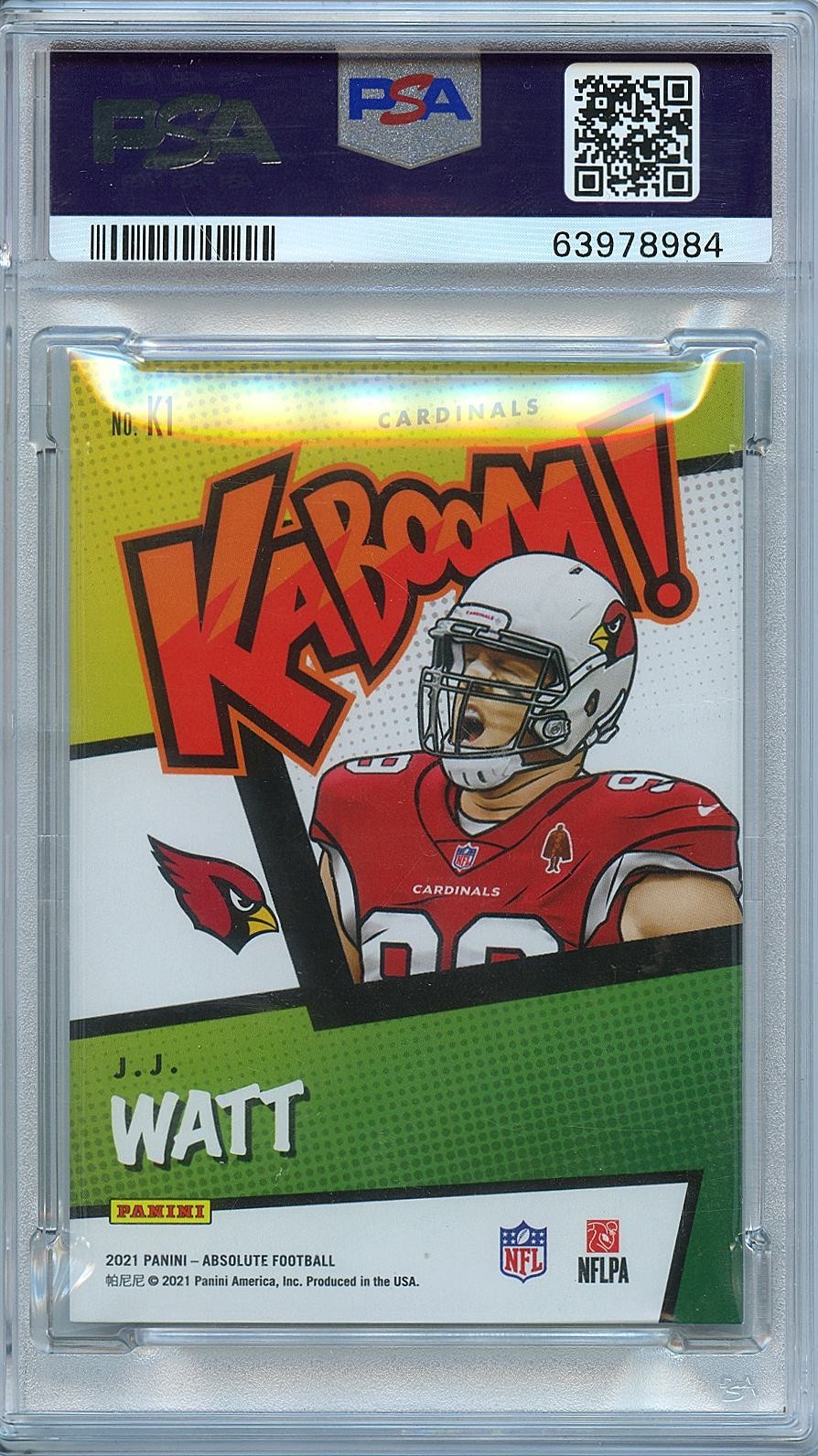 J.J. Watt 2021 Absolute KABOOM! SSP CASE HIT Arizona Cardinals PSA 9