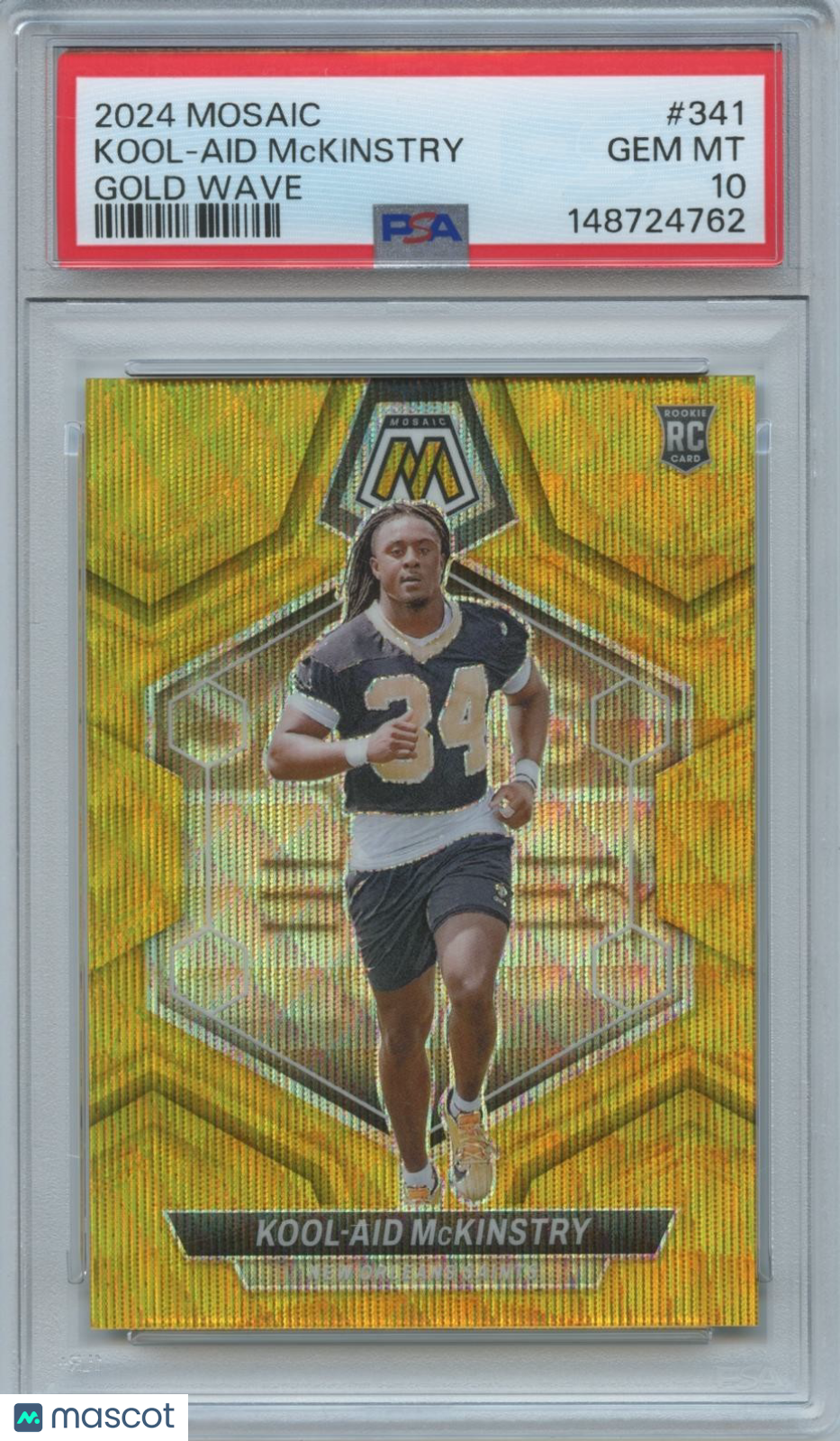 Kool-Aid Mckinstry 2024 Mosaic GOLD Wave Prizm Rookie RC Saints 12/17 PSA 10