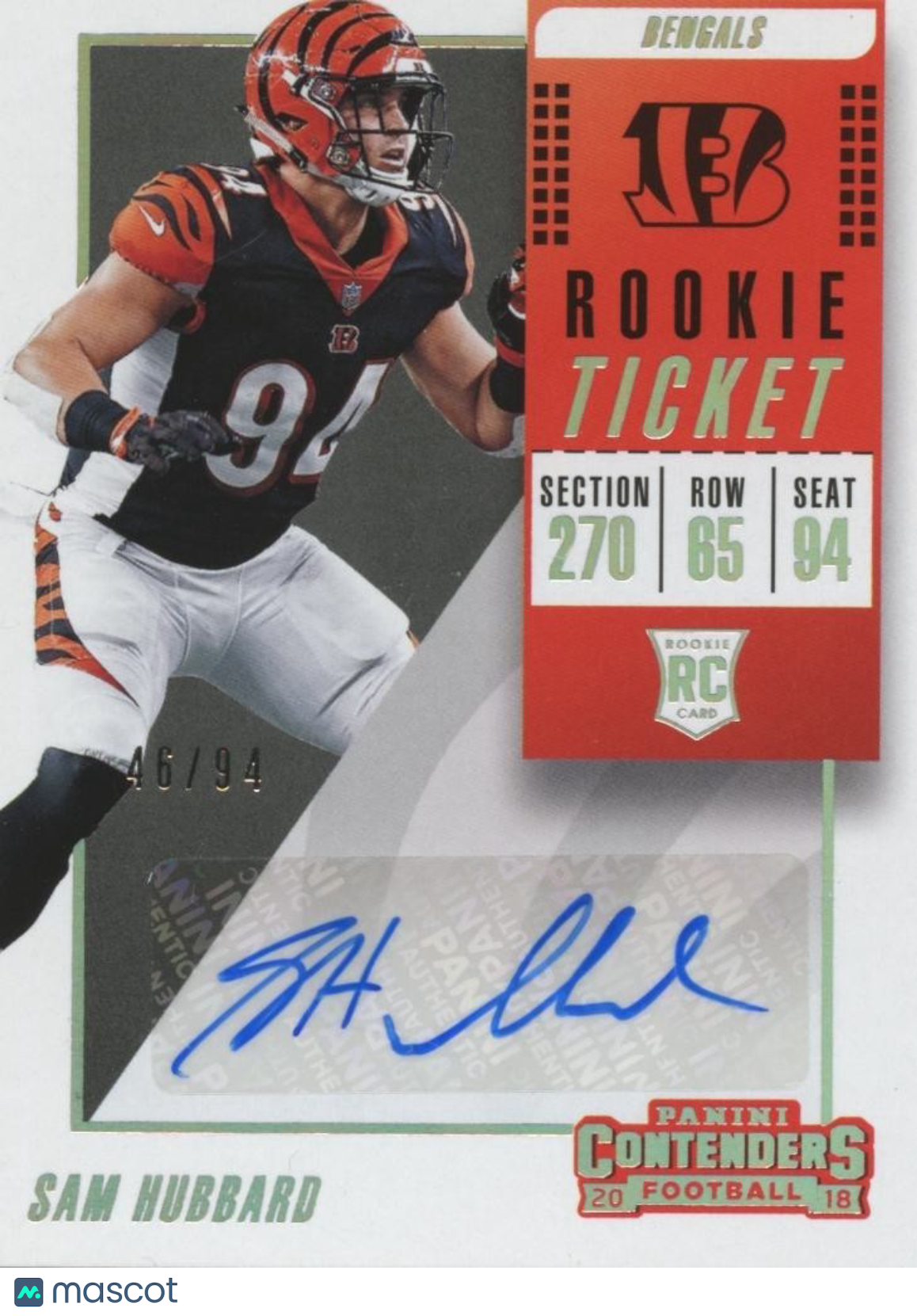Sam Hubbard 2018 Contenders Ticket Stub Auto Autograph RC Bengals 46/94
